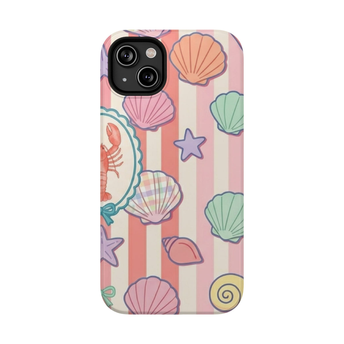 Seashell Stripe protective phone case for iPhone 14 Plus, glossy finish
