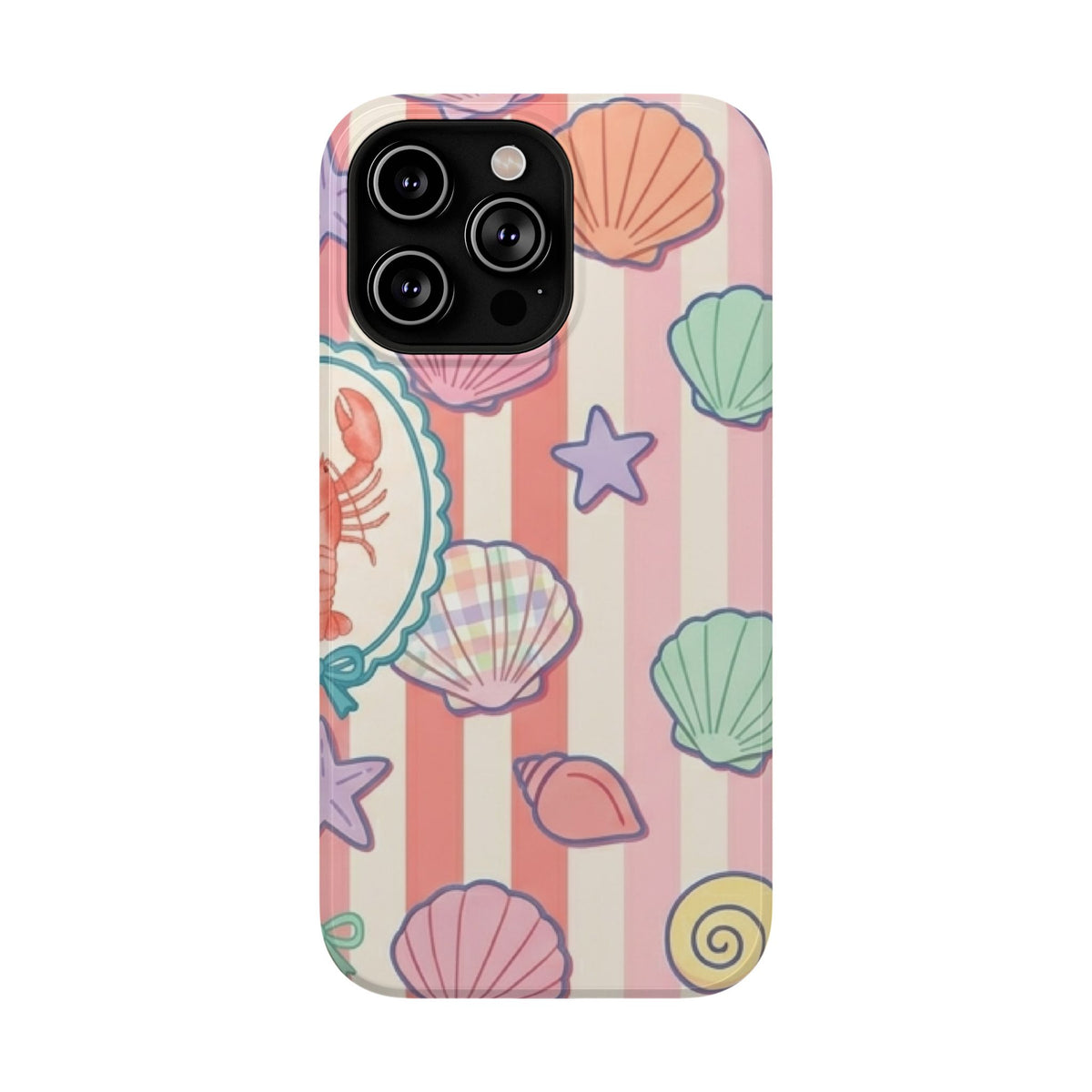 Seashell Stripe protective phone case for iPhone 14 Pro Max, glossy finish