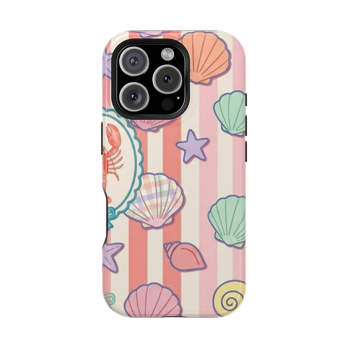 Seashell Stripe protective phone case for iPhone 16 Pro, glossy finish