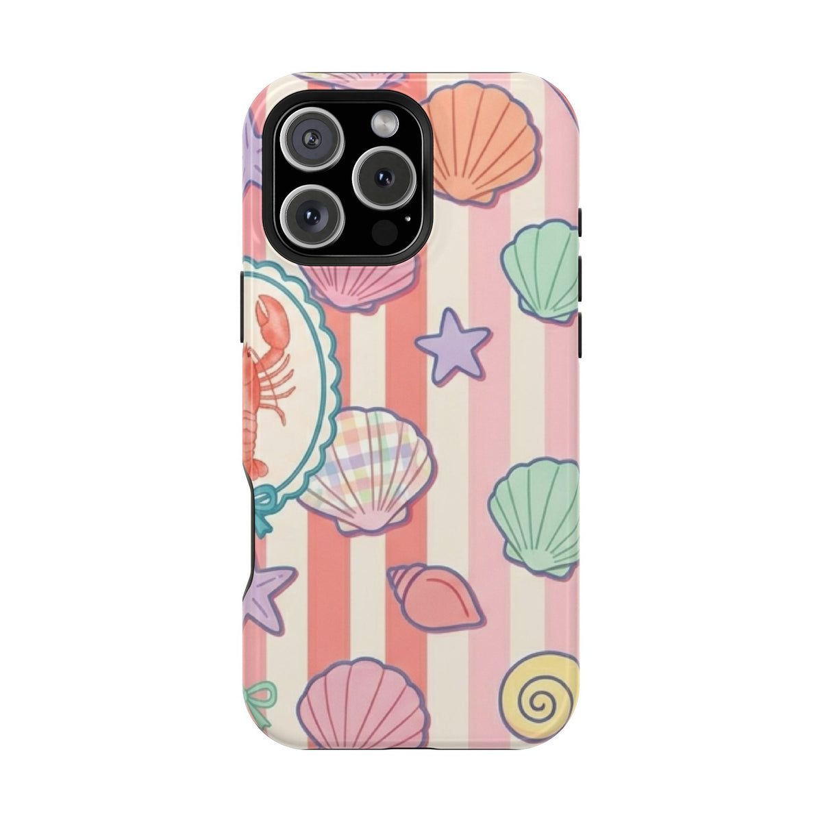 Seashell Stripe protective phone case for iPhone 16 Pro Max, glossy finish