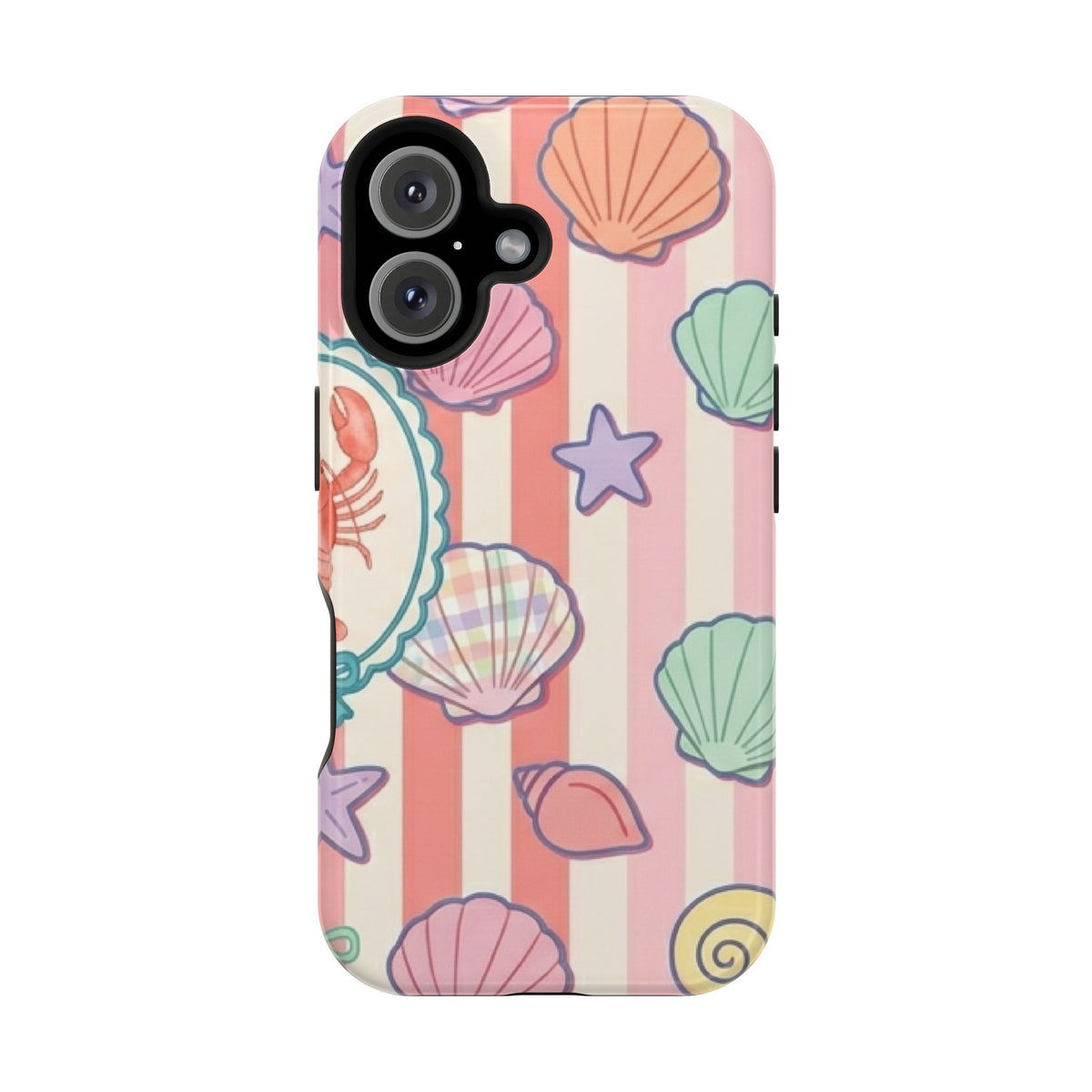 Seashell Stripe protective phone case for iPhone 16, glossy finish