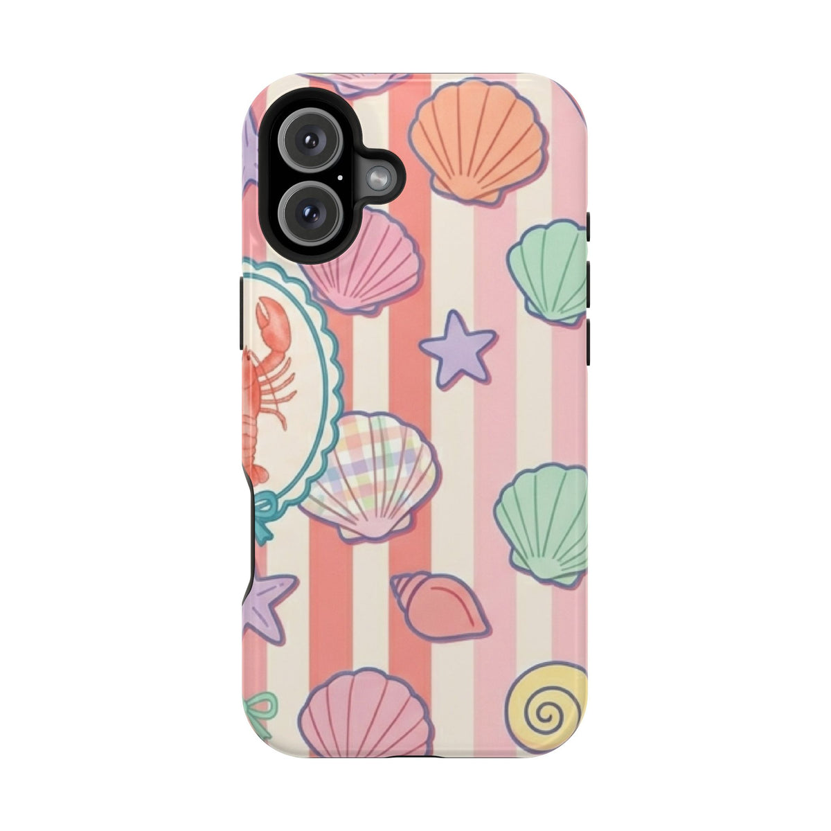 Seashell Stripe protective phone case for iPhone 16 Plus, glossy finish