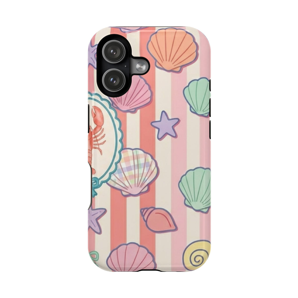Seashell Stripe protective phone case for iPhone 17, glossy finish