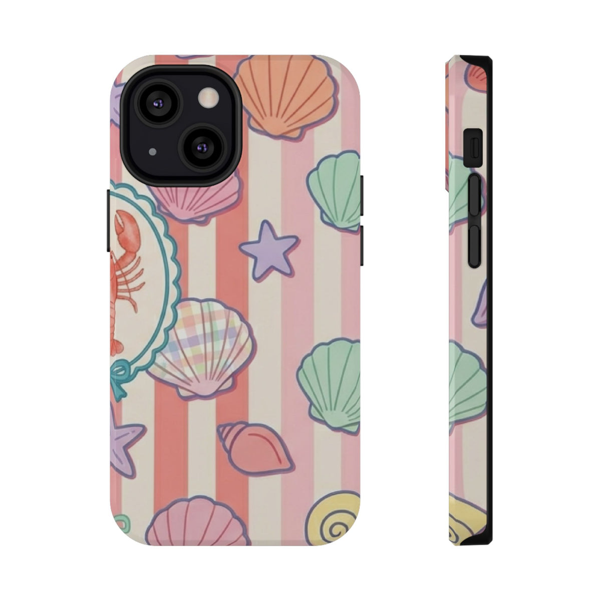 Seashell Stripe protective phone case for iPhone 13 Mini, glossy finish