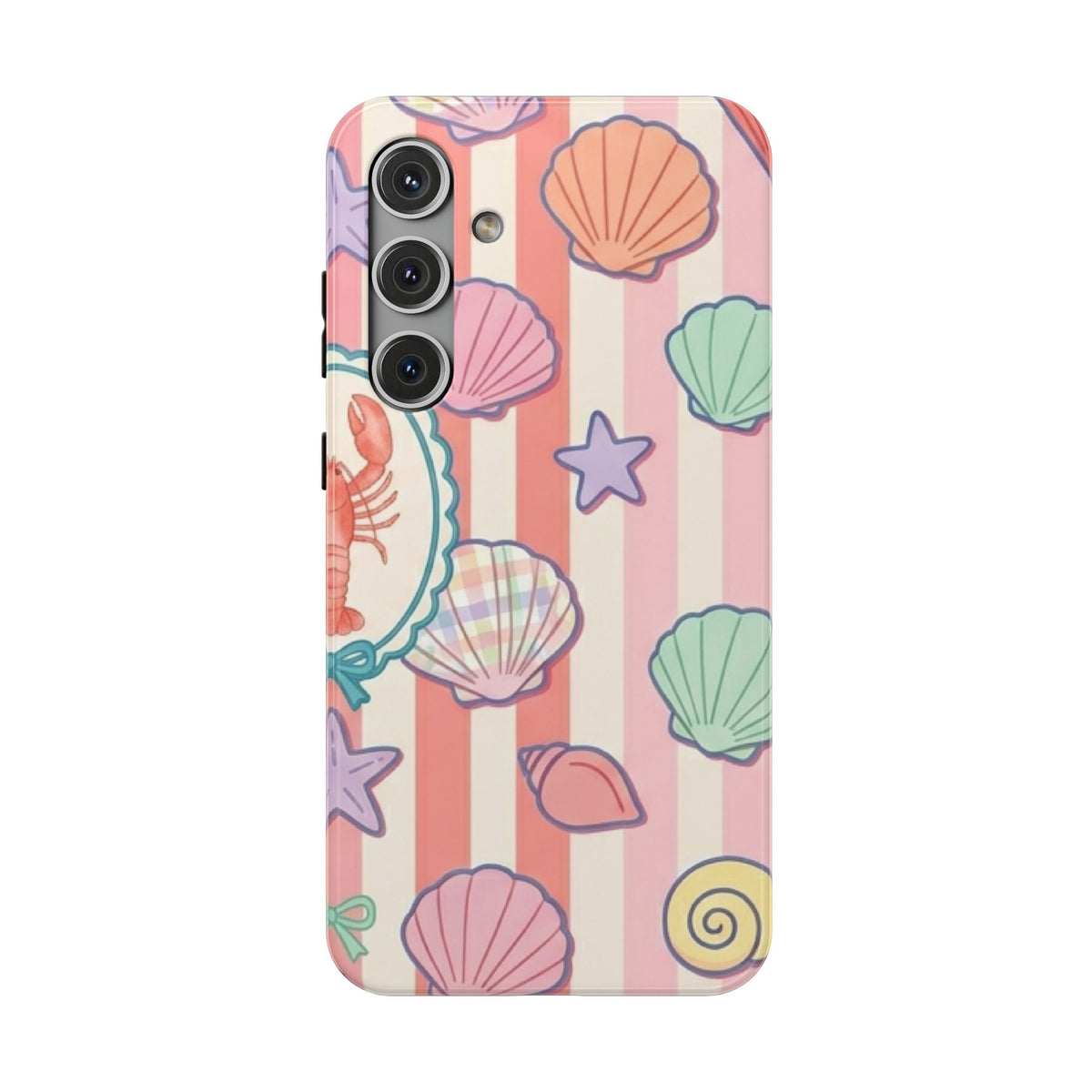 Seashell Stripe protective phone case for Samsung Galaxy S24 Plus, glossy finish