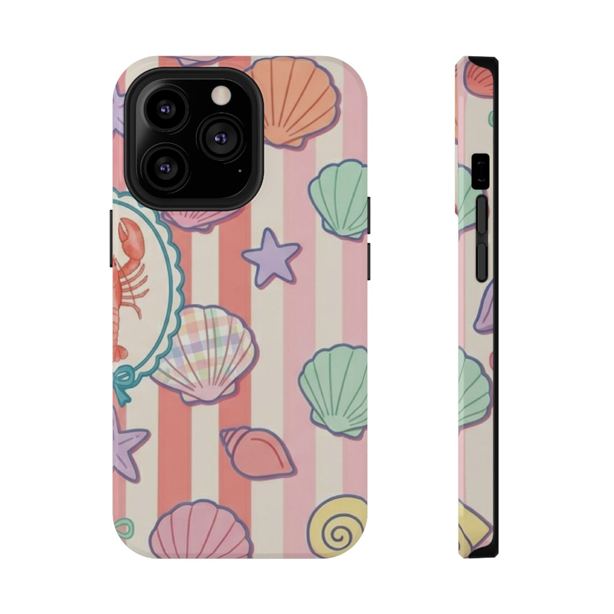 Seashell Stripe protective phone case for iPhone 13 Pro, glossy finish