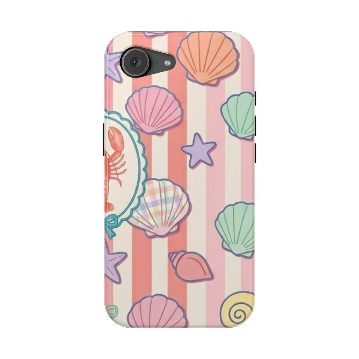 Seashell Stripe protective phone case for iPhone 17e, glossy finish