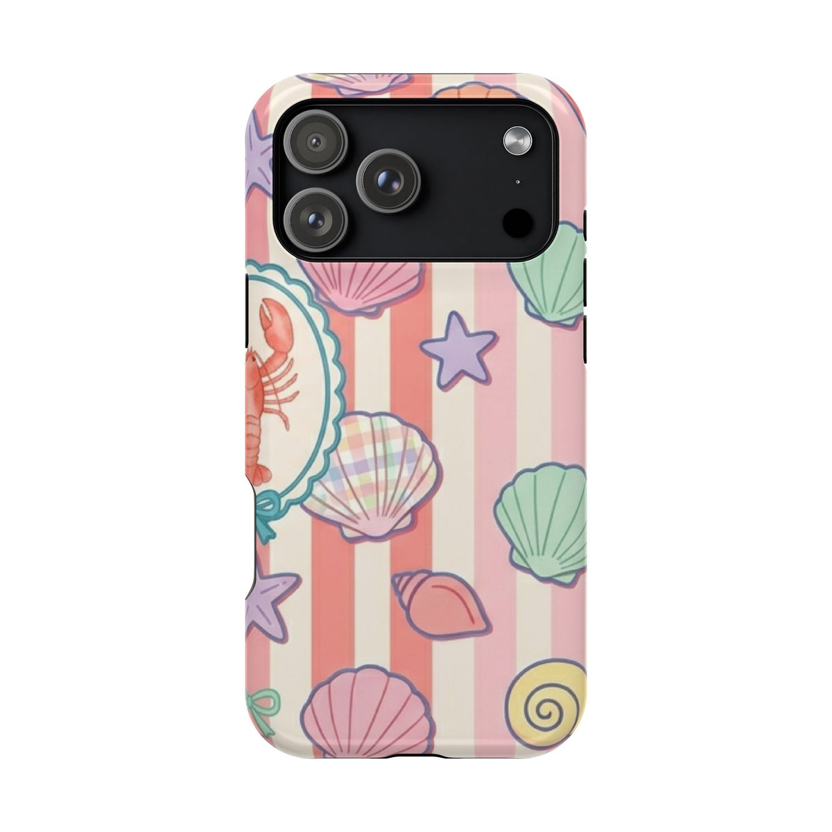 Seashell Stripe protective phone case for iPhone 18 Pro Max, glossy finish