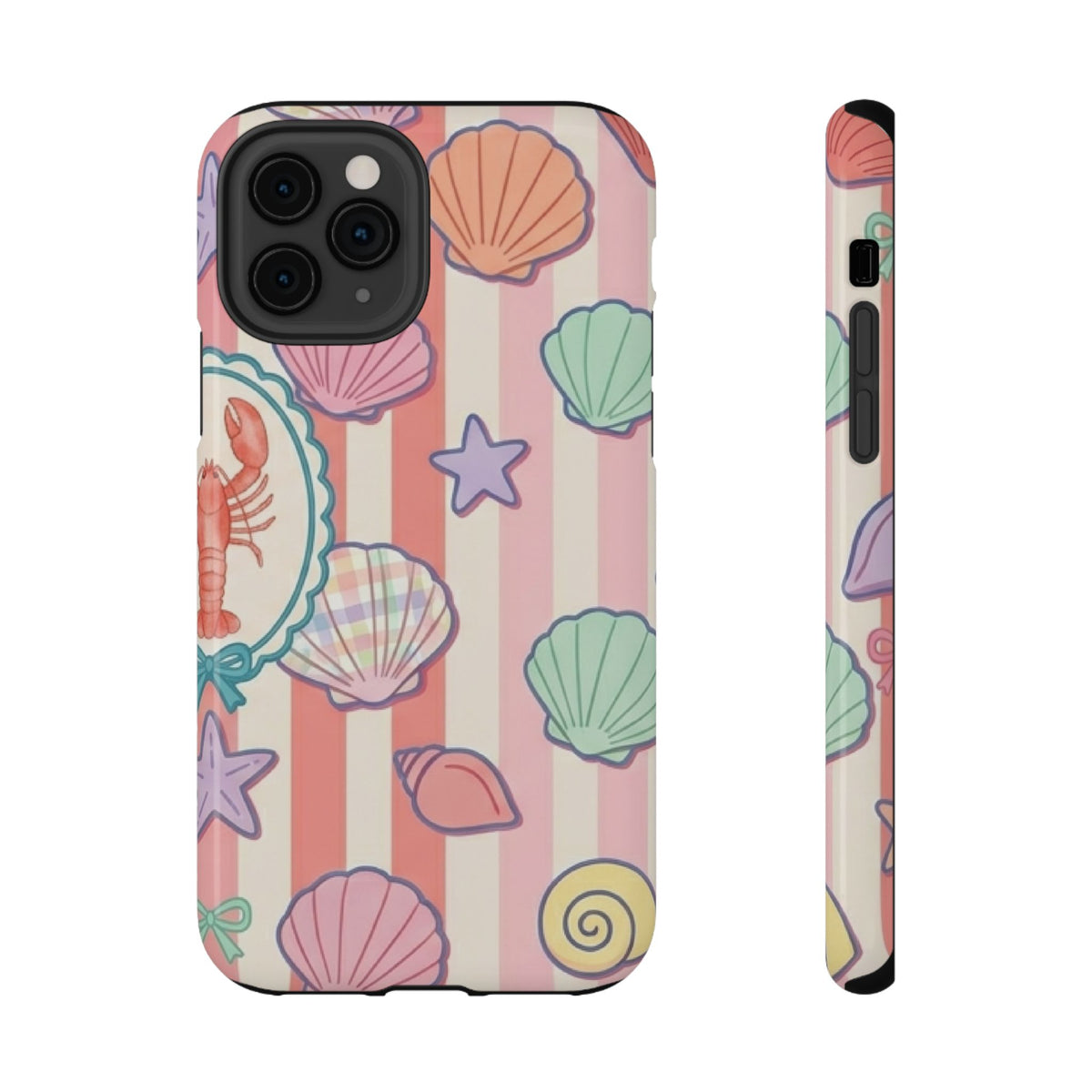 Seashell Stripe protective phone case for iPhone 11 Pro, glossy finish