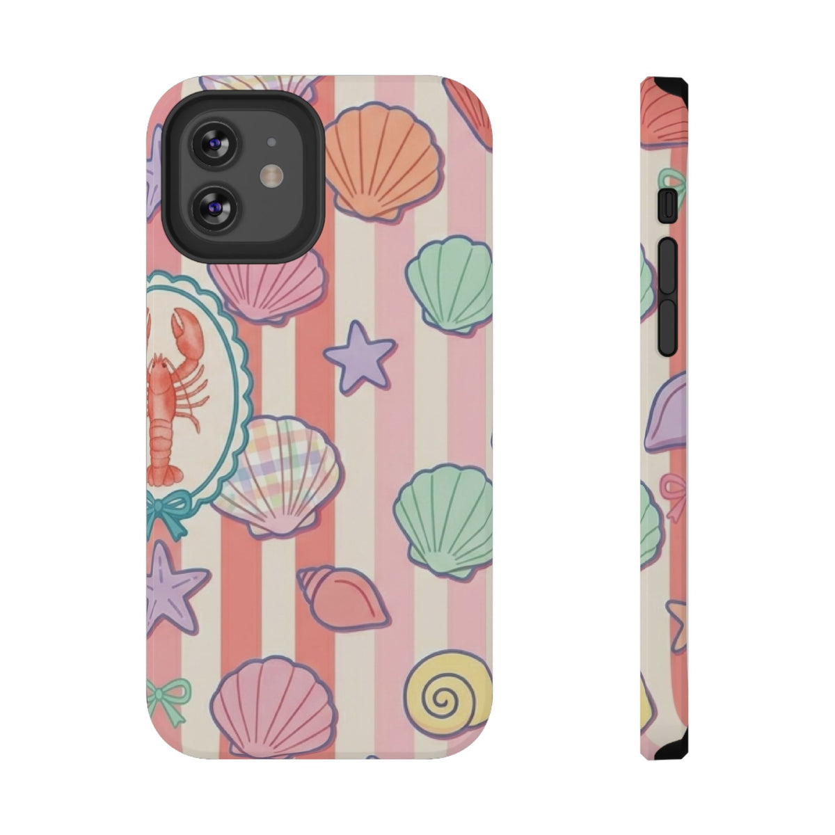 Seashell Stripe protective phone case for iPhone 12, glossy finish