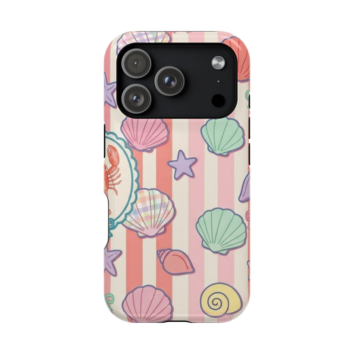 Seashell Stripe MagSafe case for iPhone 18 Pro, glossy finish