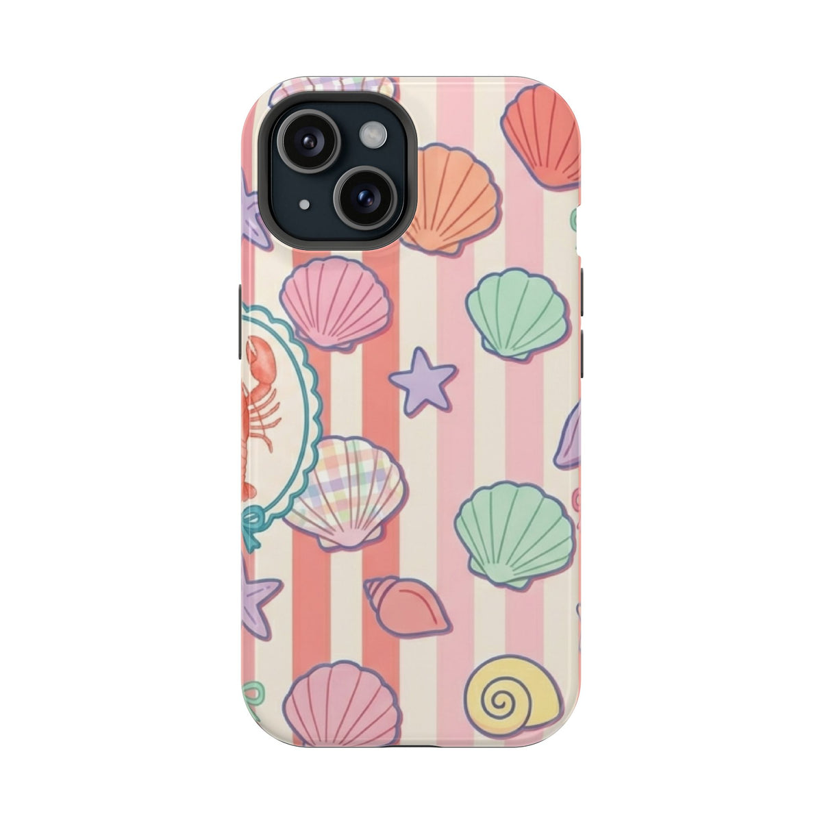 Seashell Stripe MagSafe case for iPhone 15, glossy finish