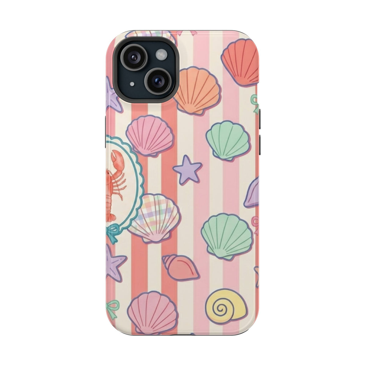 Seashell Stripe MagSafe case for iPhone 15 Plus, glossy finish