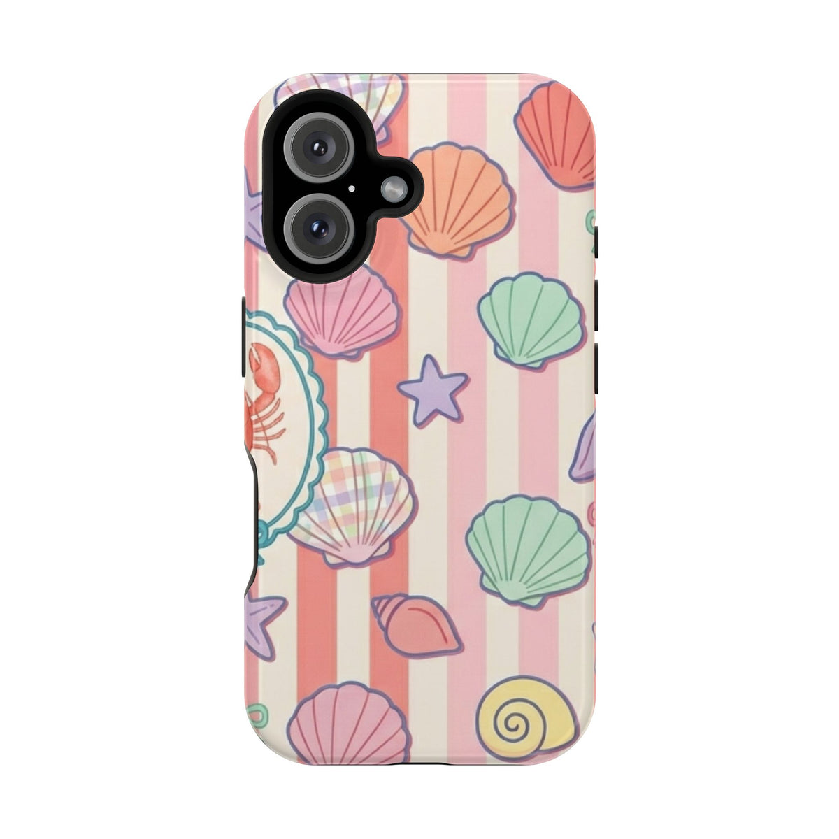 Seashell Stripe MagSafe case for iPhone 16, glossy finish