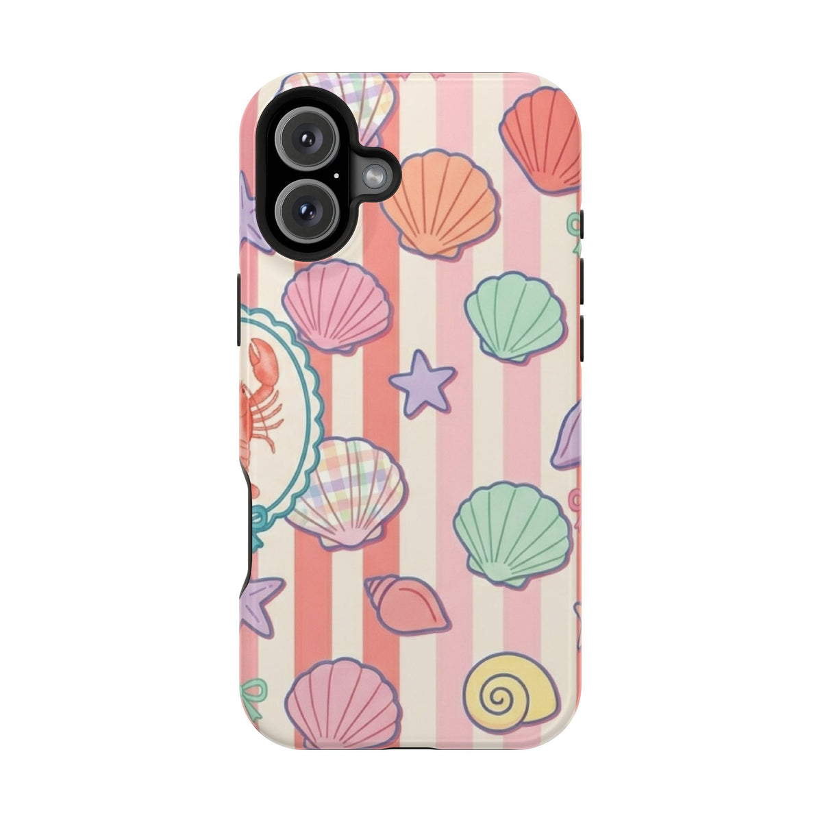 Seashell Stripe MagSafe case for iPhone 16 Plus, glossy finish