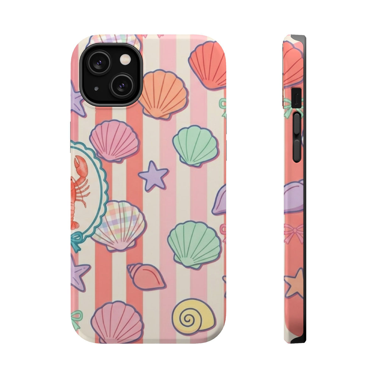 Seashell Stripe MagSafe case for iPhone 14 Plus, glossy finish