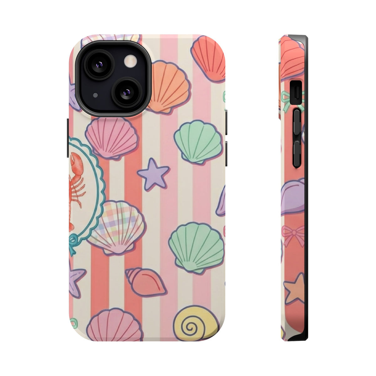 Seashell Stripe MagSafe case for iPhone 13 Mini, glossy finish