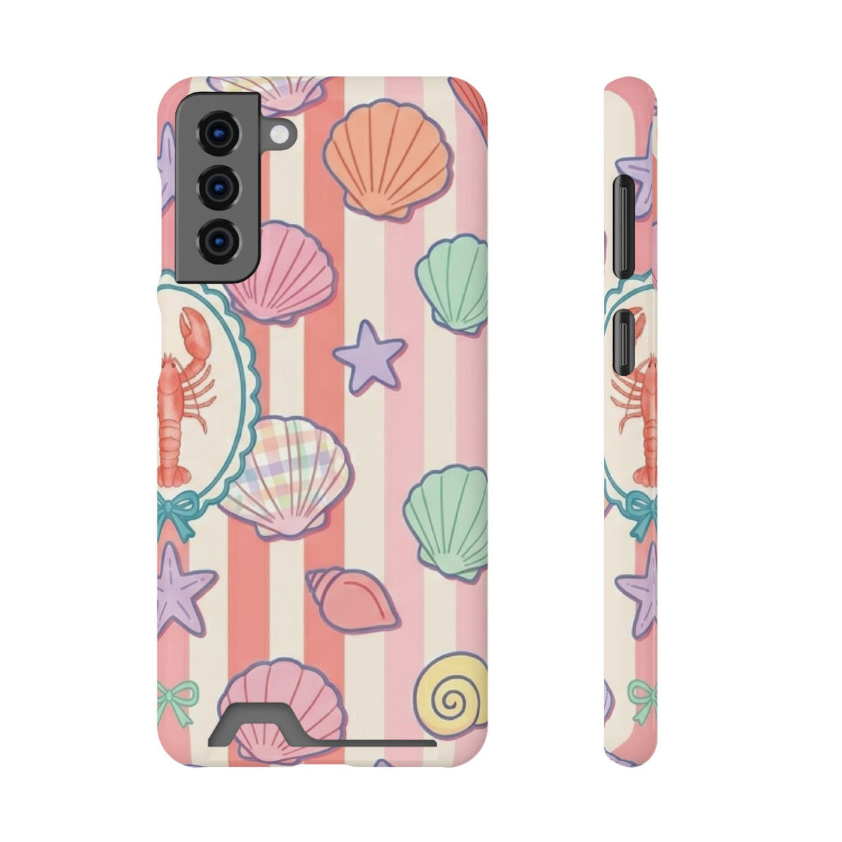 Seashell Stripe phone case with card holder for Samsung Galaxy S21 Plus, glossy finish