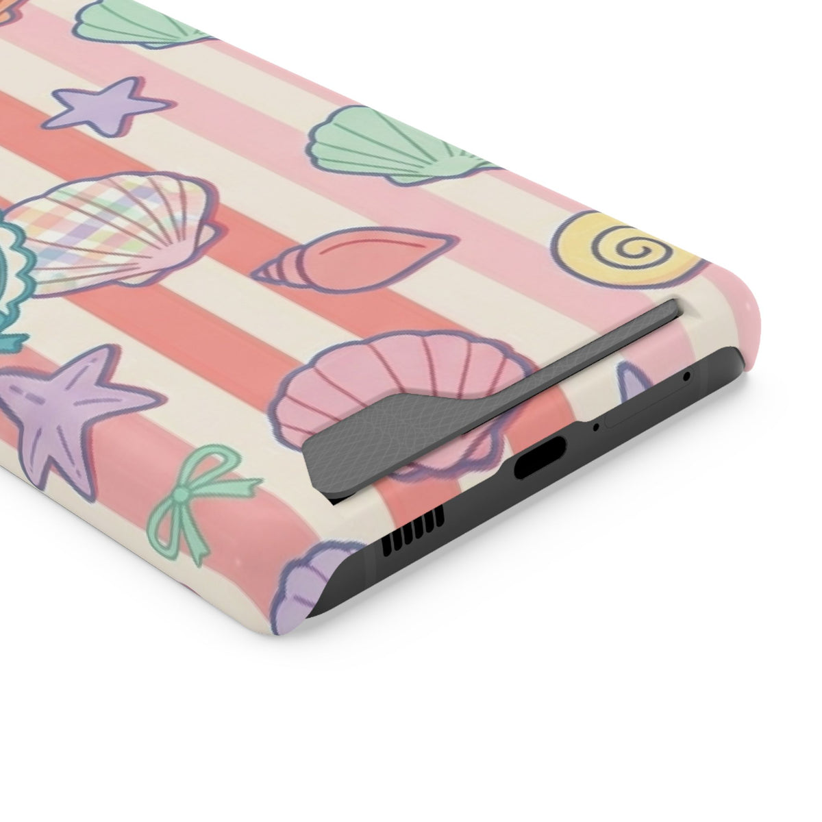 Seashell Stripe phone case with card holder for Samsung Galaxy S21 Ultra, glossy finish