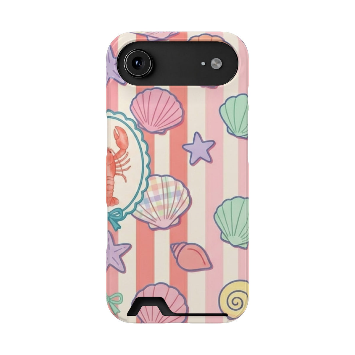 Seashell Stripe phone case with card holder for iPhone 17 Air, glossy finish