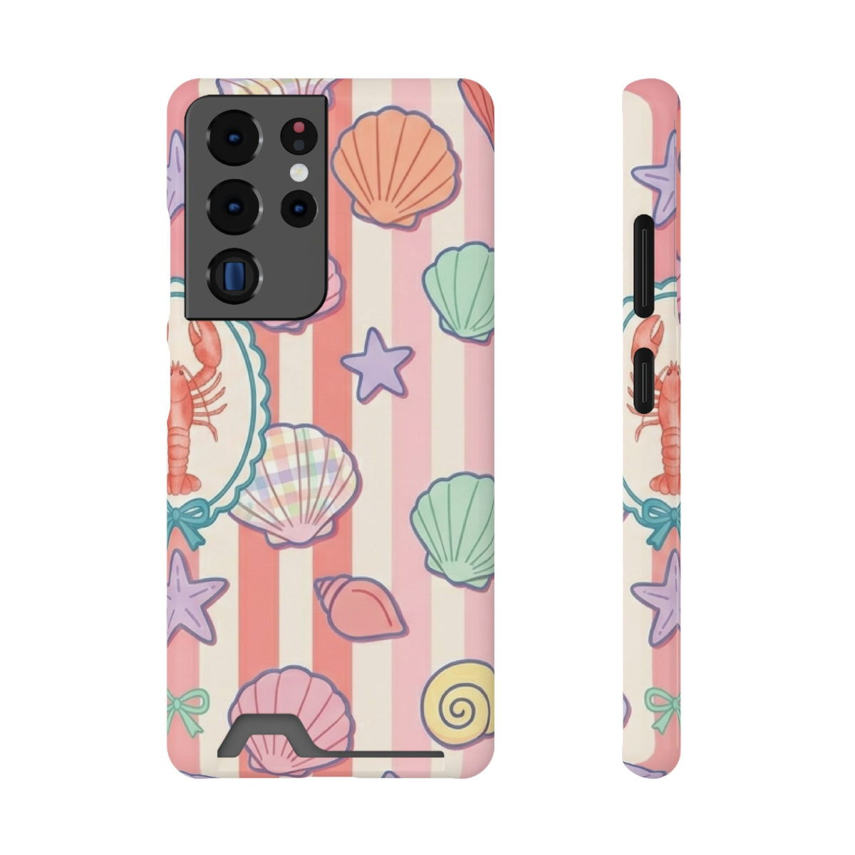 Seashell Stripe phone case with card holder for Samsung Galaxy S22 Plus, glossy finish