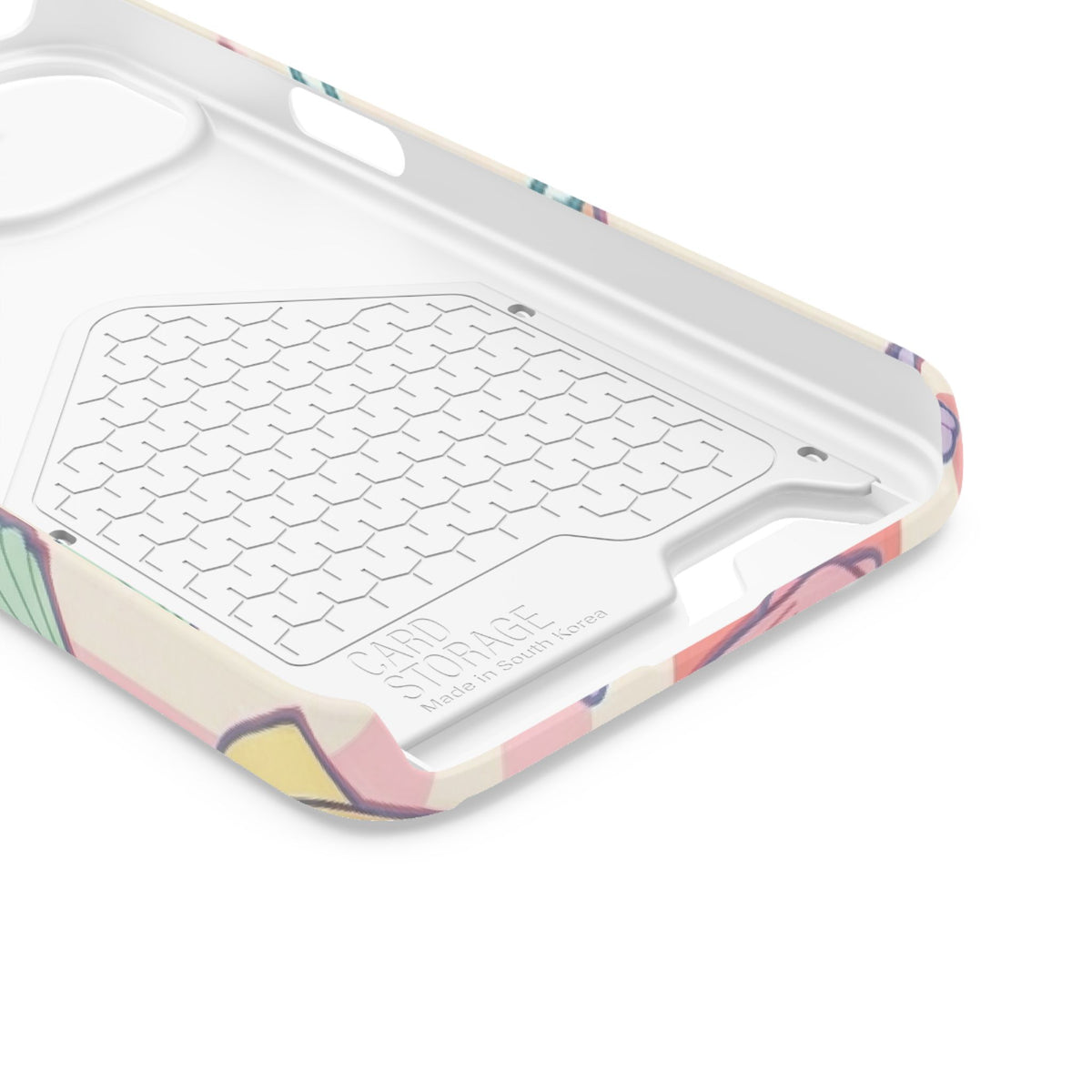 Seashell Stripe phone case with card holder for iPhone 13, glossy finish