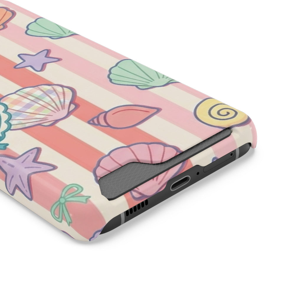 Seashell Stripe phone case with card holder, close-up of the card slot