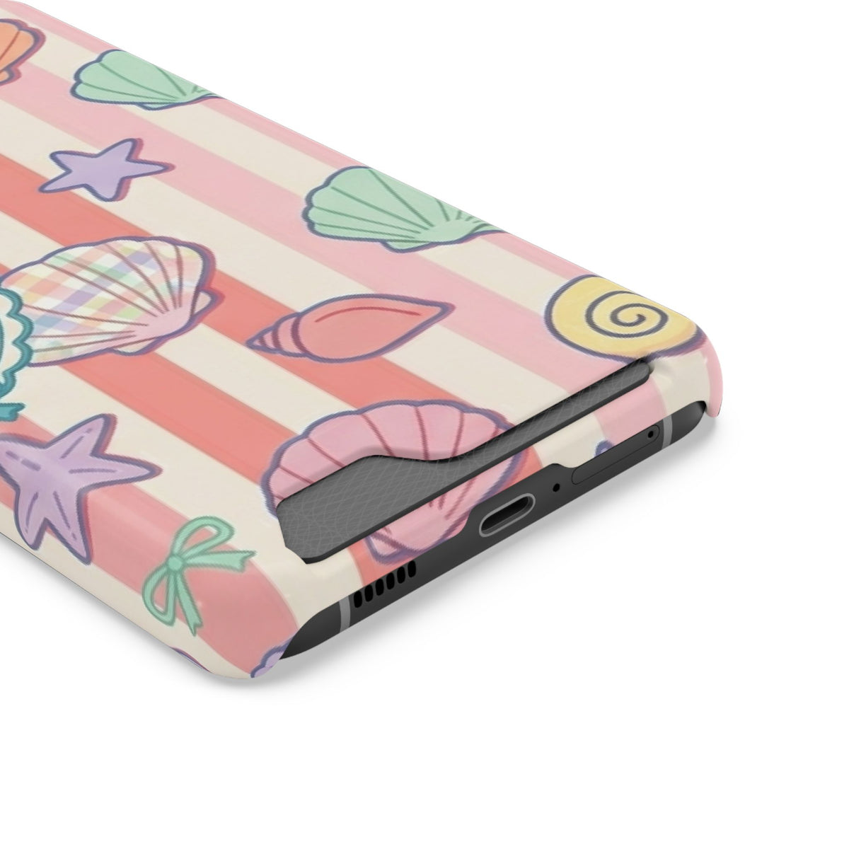 Seashell Stripe phone case with card holder, close-up of the card slot