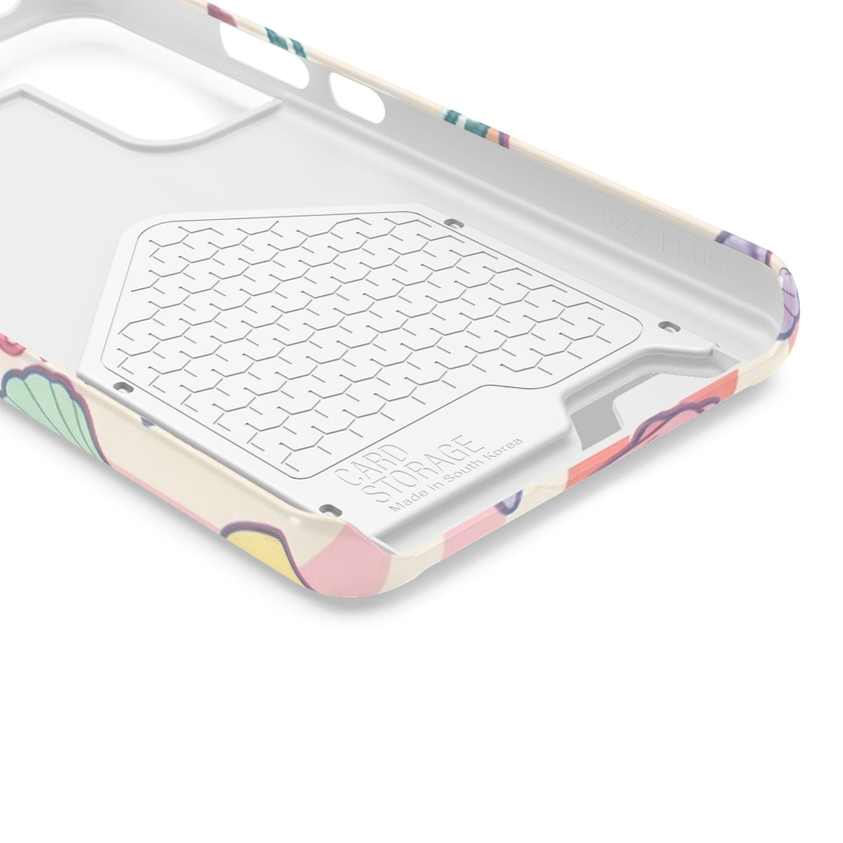 Seashell Stripe phone case with card holder, close-up of the inside