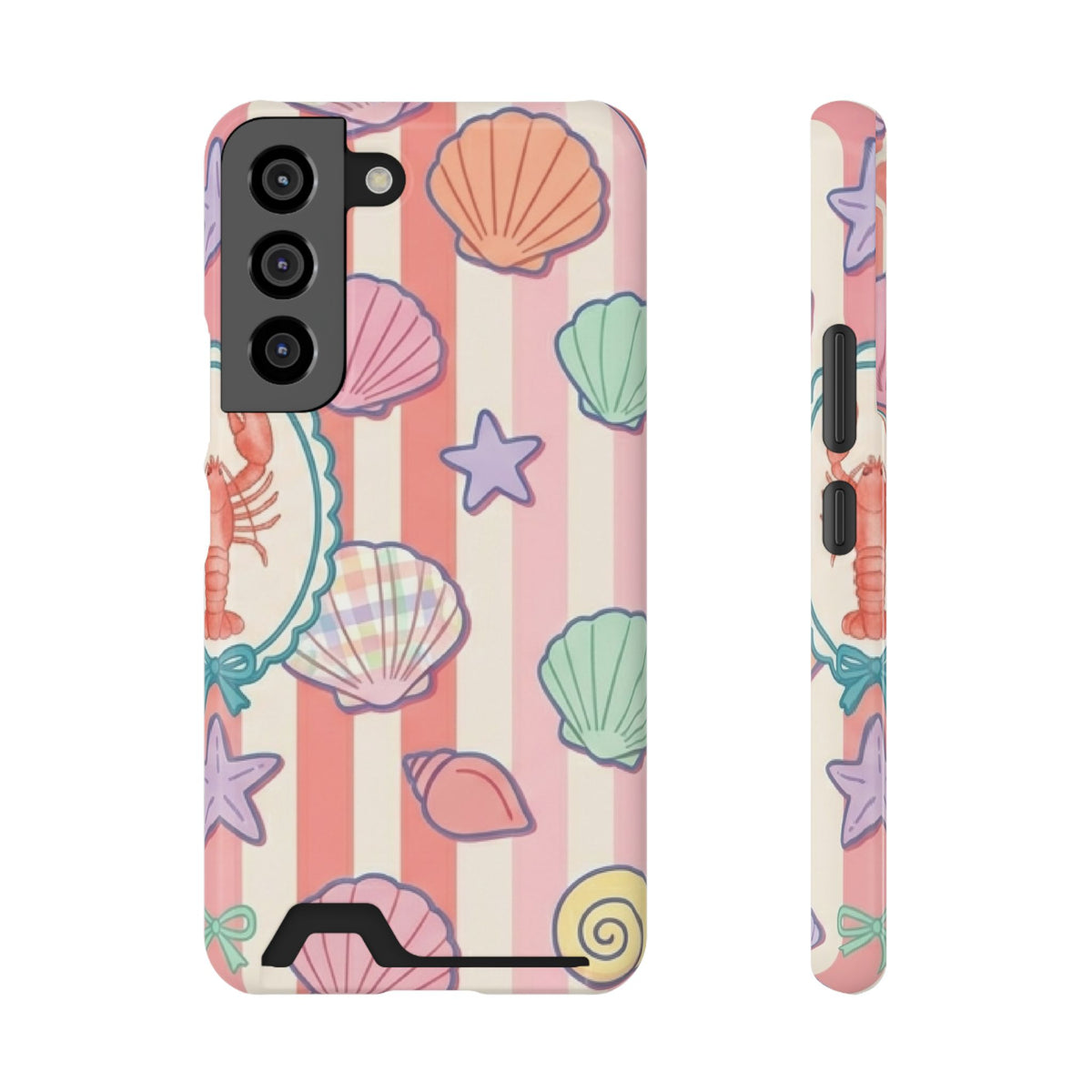 Seashell Stripe phone case with card holder for Samsung Galaxy S22, glossy finish