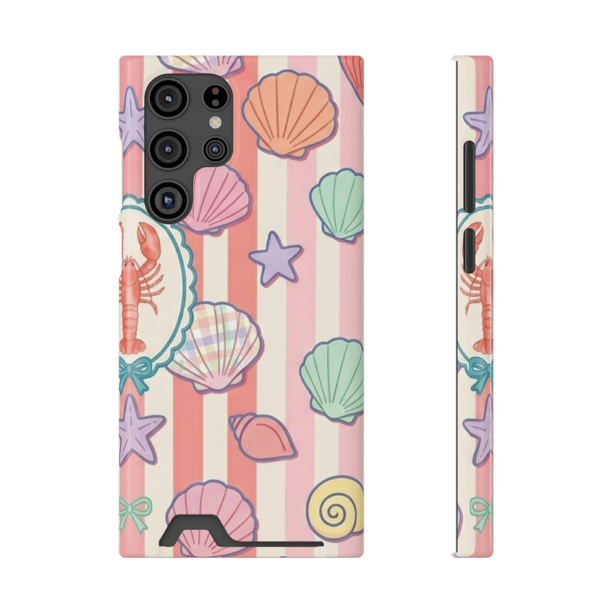 Seashell Stripe phone case with card holder for Samsung Galaxy S22 Ultra, glossy finish
