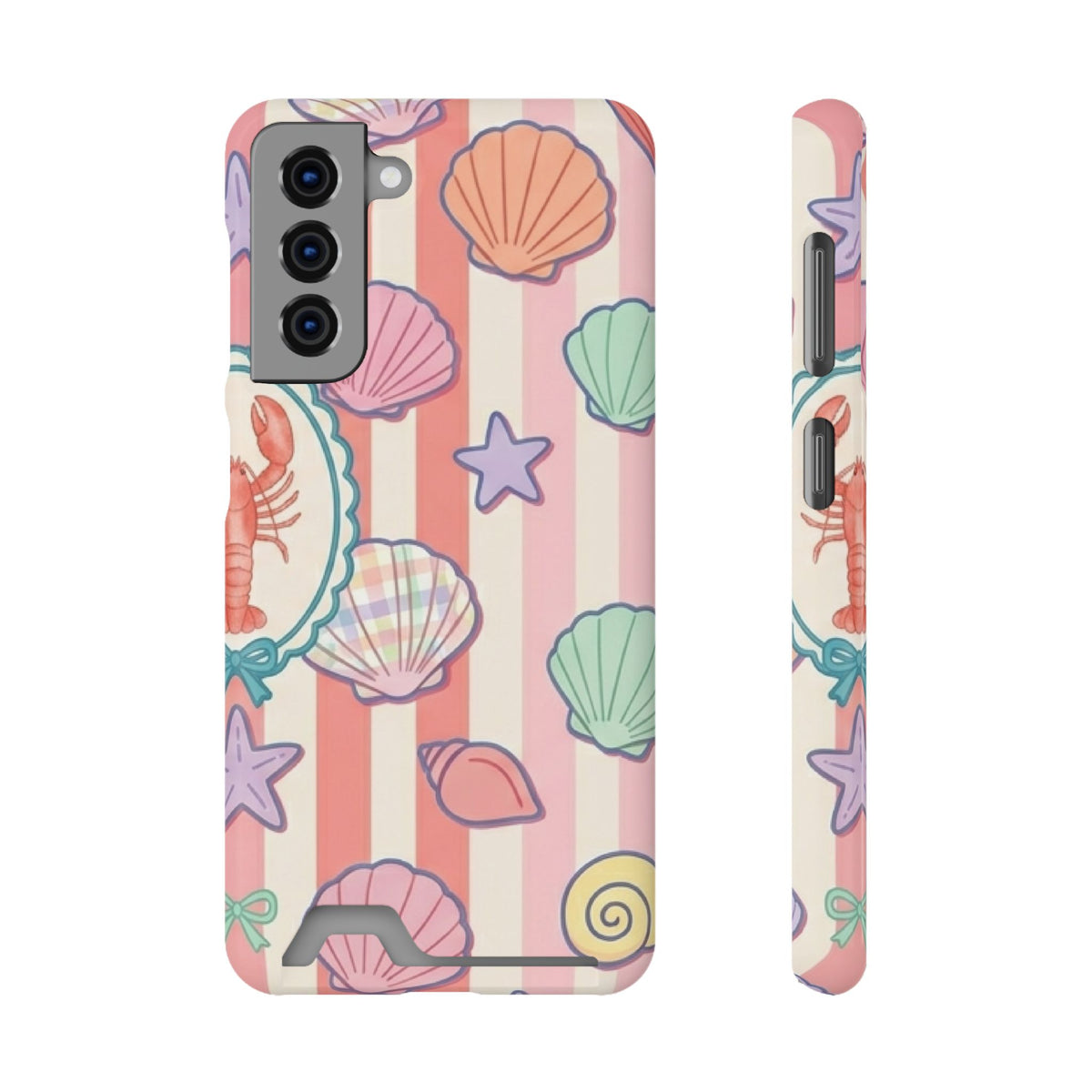 Seashell Stripe phone case with card holder for Samsung Galaxy S21, glossy finish