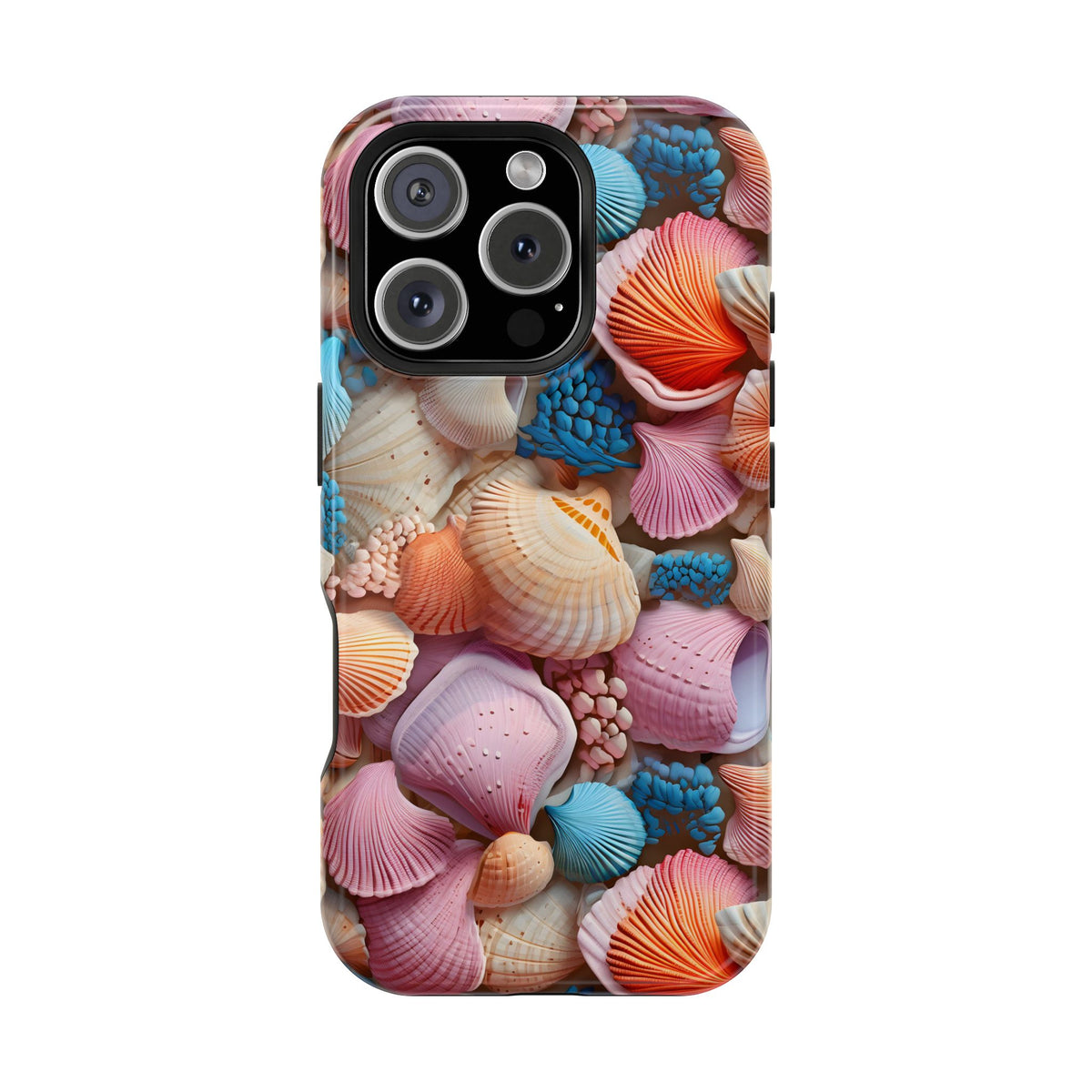 Seashell Treasure protective phone case for iPhone 16 Pro, glossy finish