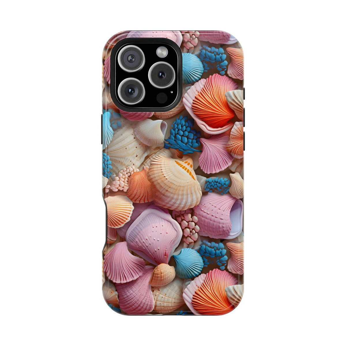 Seashell Treasure protective phone case for iPhone 16 Pro Max, glossy finish