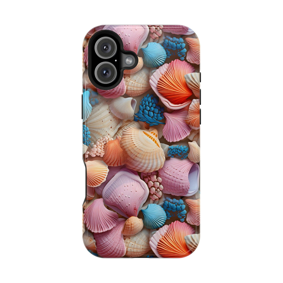 Seashell Treasure protective phone case for iPhone 16 Plus, glossy finish