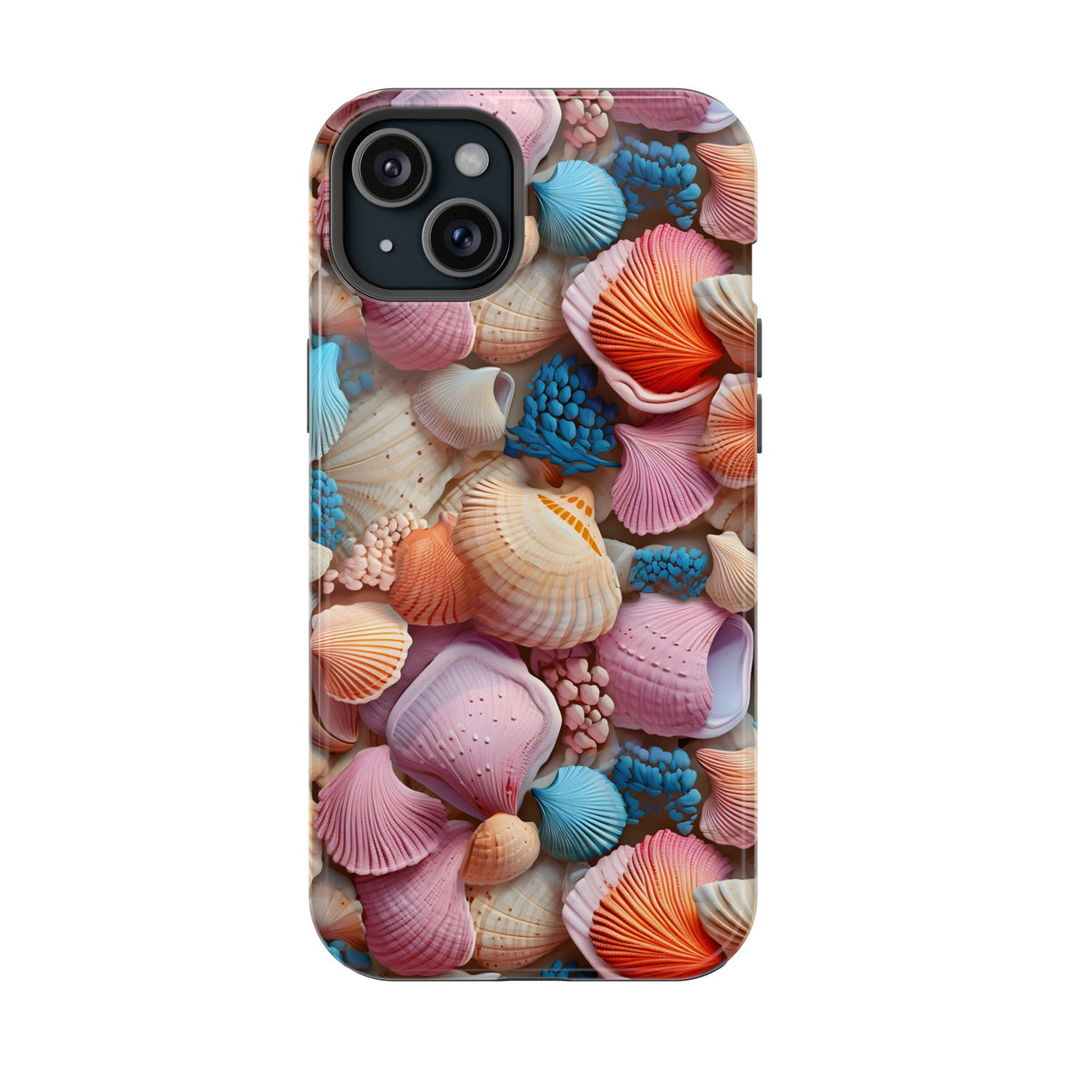 Seashell Treasure MagSafe case for iPhone 15 Plus, glossy finish