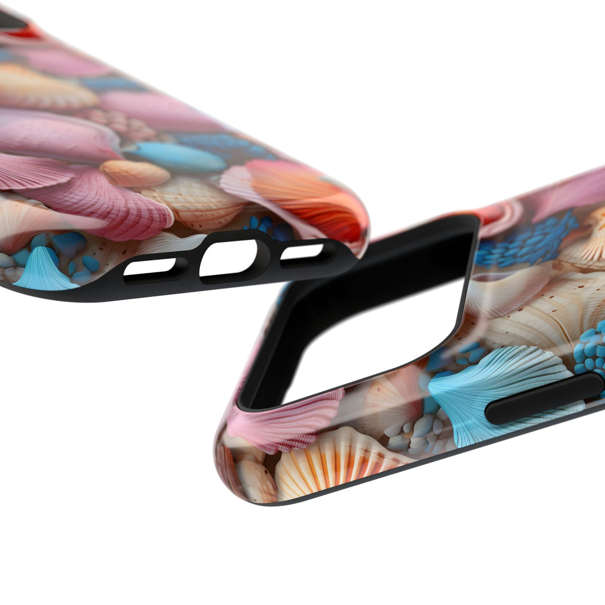 Seashell Treasure MagSafe case, close-up at an angle