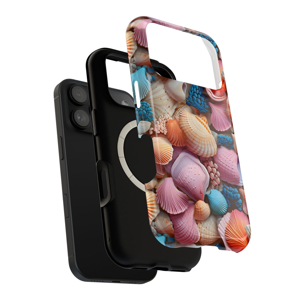 Seashell Treasure MagSafe case, close-up of the dual-layer construction