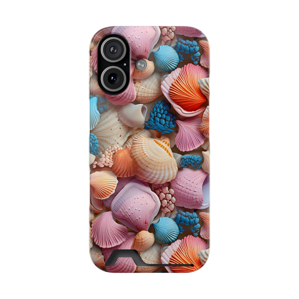 Seashell Treasure phone case with card holder for iPhone 17, glossy finish