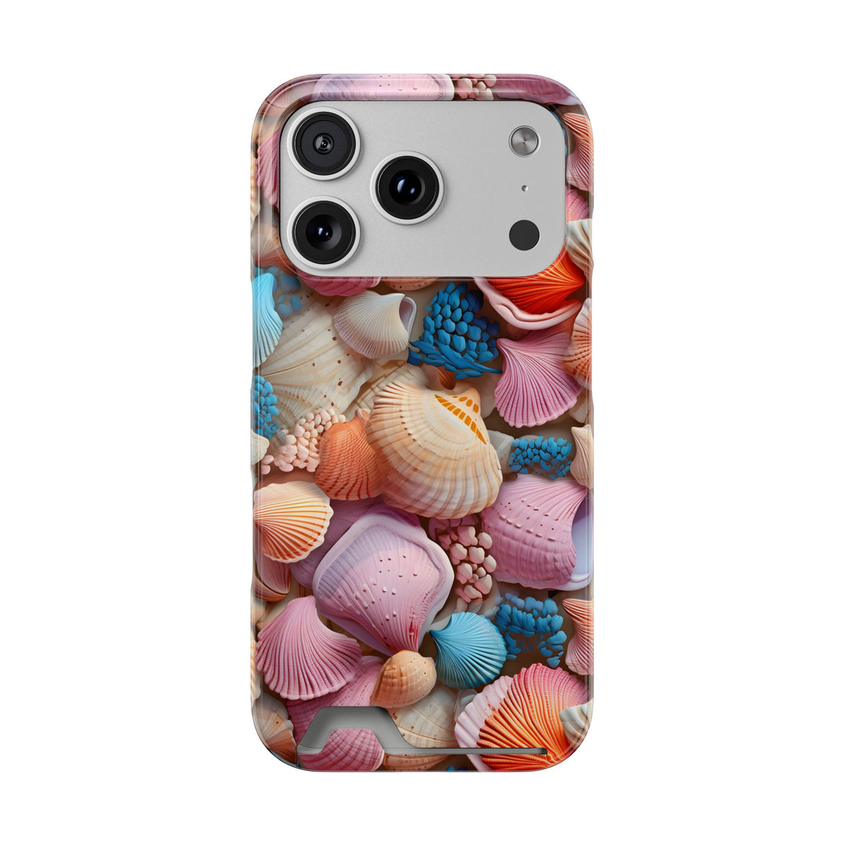 Seashell Treasure phone case with card holder for iPhone 17 Pro, glossy finish