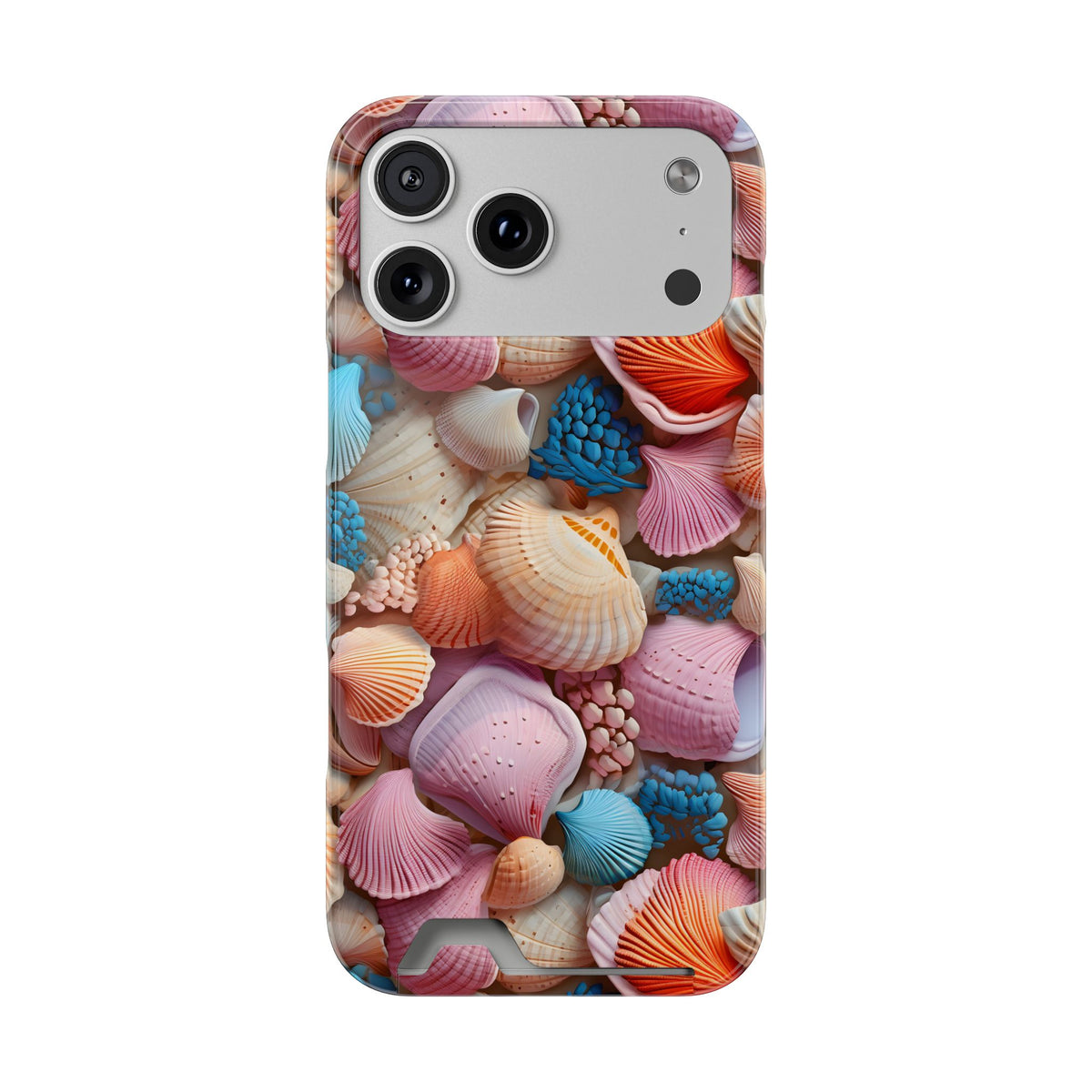 Seashell Treasure phone case with card holder for iPhone 17 Pro Max, glossy finish