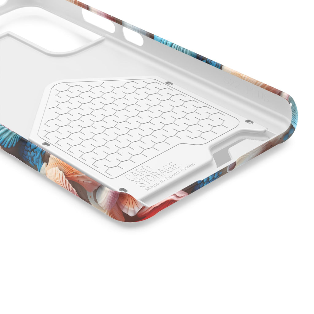 Seashell Treasure phone case with card holder, close-up of the inside