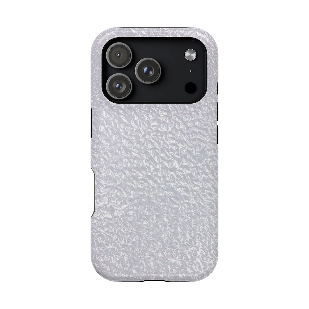 Silver Foil protective phone case for iPhone 18 Pro, glossy finish