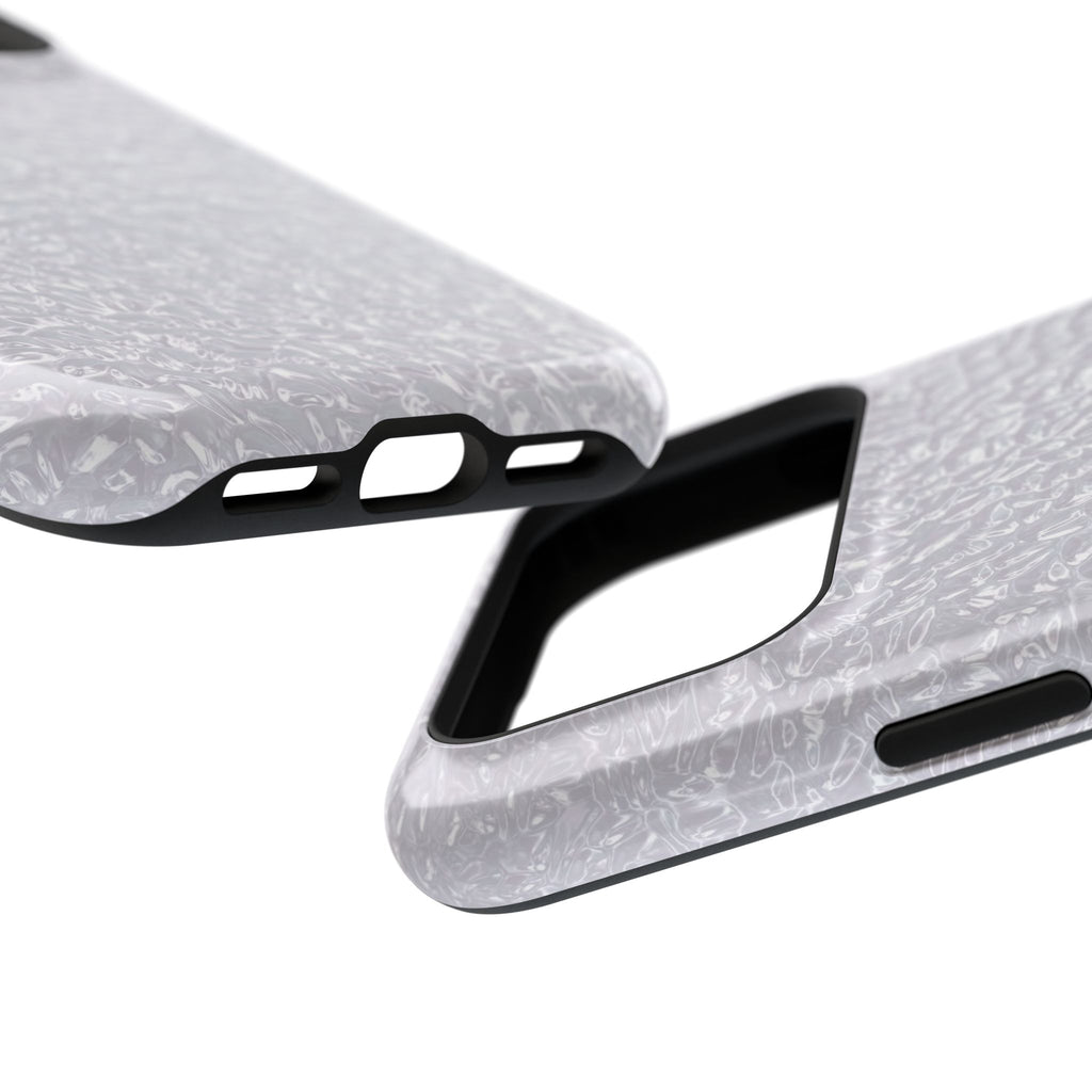 Silver Foil protective phone case, close-up at an angle