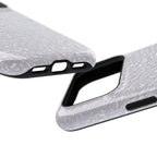 Silver Foil protective phone case, close-up at an angle