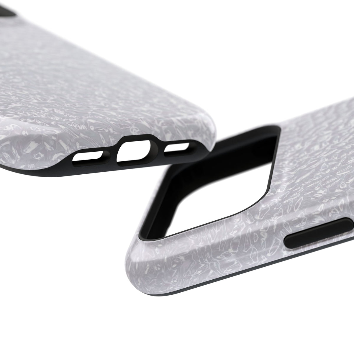 Silver Foil protective phone case, close-up at an angle