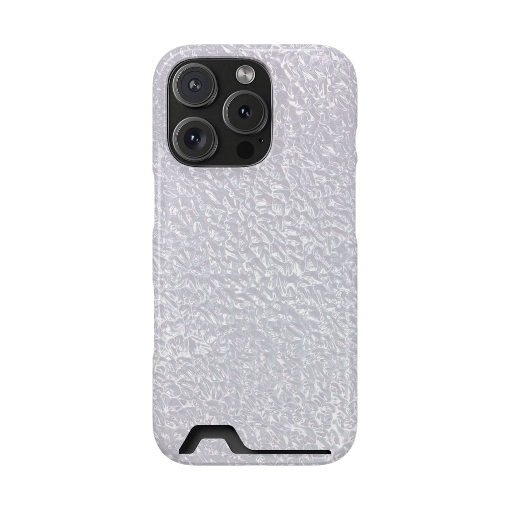 Silver Foil phone case with card holder for iPhone 16 Pro, glossy finish