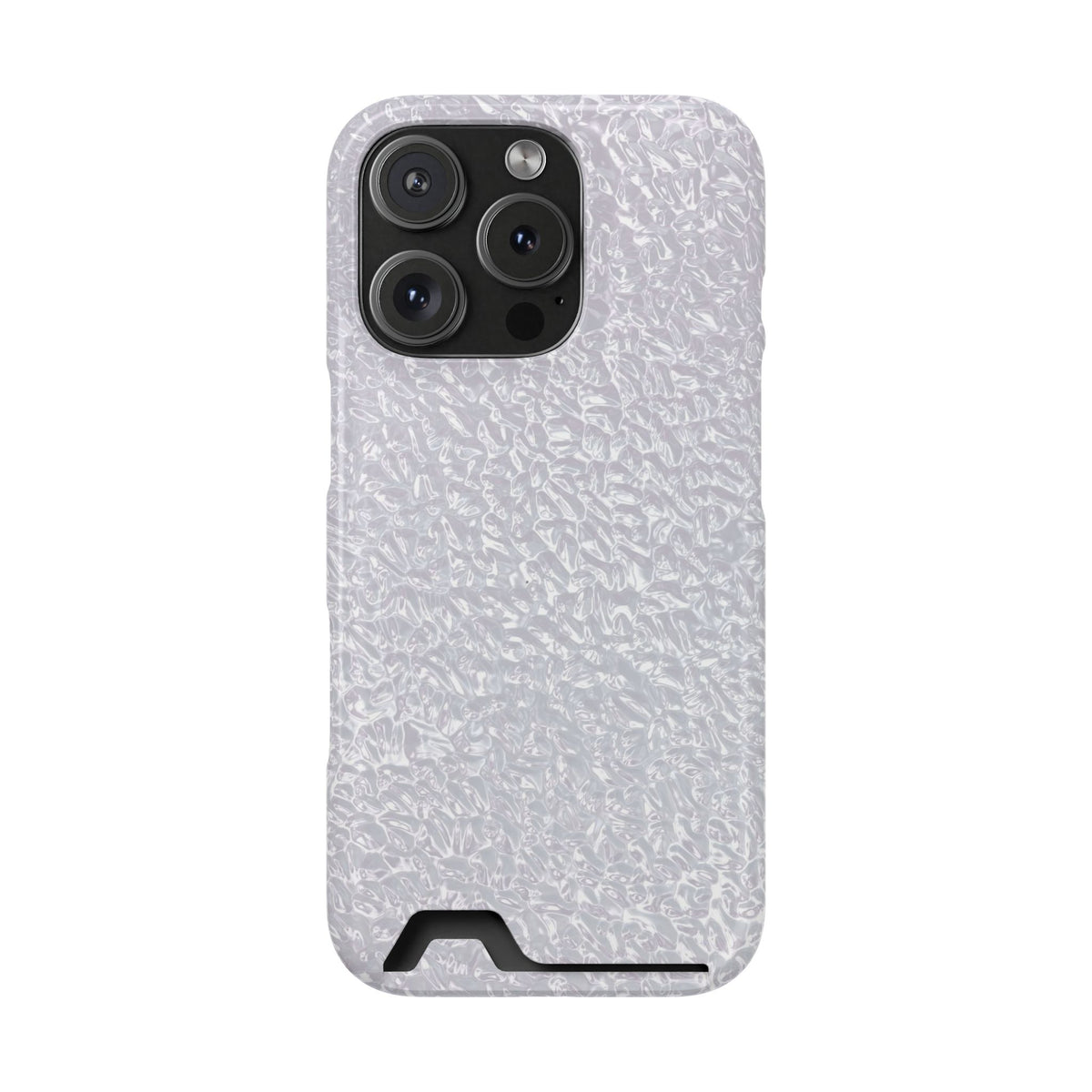 Silver Foil phone case with card holder for iPhone 16 Pro, glossy finish