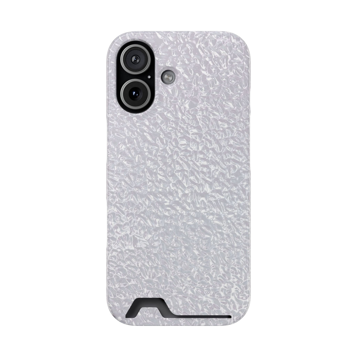 Silver Foil phone case with card holder for iPhone 17, glossy finish
