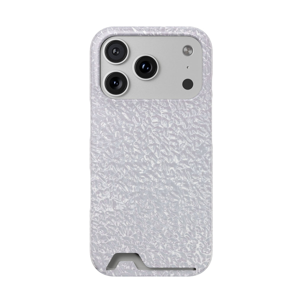 Silver Foil phone case with card holder for iPhone 17 Pro, glossy finish